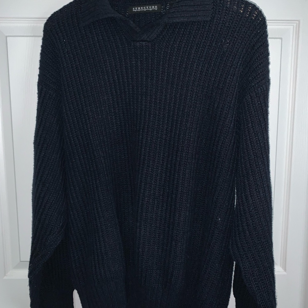 STRUCTURE Mens Navy Blue Structure V-Neck Sweater